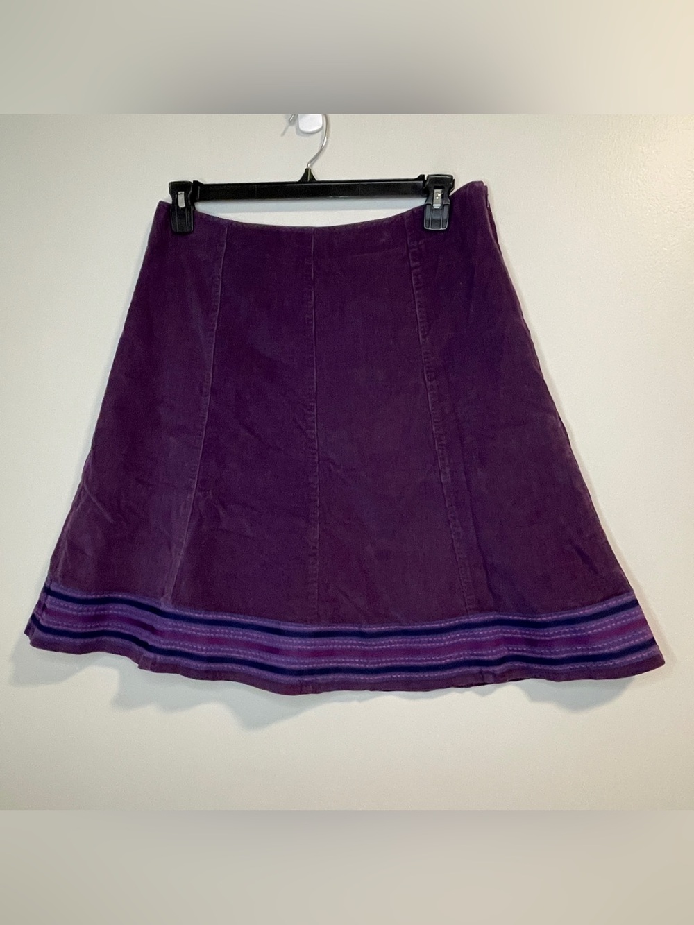 Boden Purple A-Line Corduroy Skirt with Striped Hem